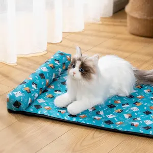 Colchoneta de Gel transpirable para perros y gatos, colchón de cama de verano para mascotas, cojín para dormir con almohada