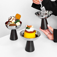 Tazón de Acero Inoxidable SS304 con Base de Madera en Forma de Loto para Servir Postres, Ensaladas y Pudines, Ideal para Fiestas y Restaurantes