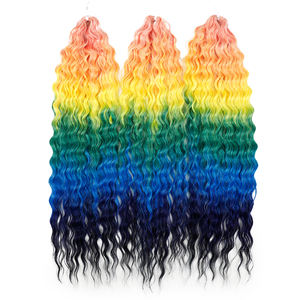 22 pouces 300g <span class=keywords><strong>ARIEL</strong></span> pour Ombre arc-en-ciel couleur Crochet Extensions vague d'eau tressage lâche boucle profonde haute température Fiber haute - Product Image 3