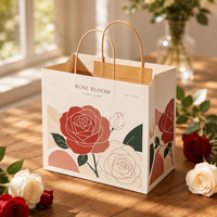 Sac en papier d'art à motif floral personnalisé avec poignée robuste, idéal pour les boutiques de détail