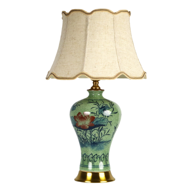 Handcrafted Crackle Glaze Ceramic Table Lamp Vintage Chinoiserie Bedside Desk Lamp Living Room Farmhouse Home Decor Lighting