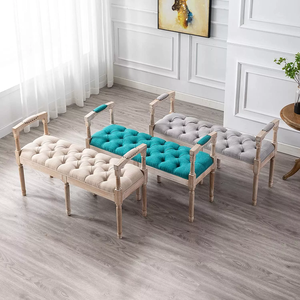 Meuble provincial français TOSEE cadre en bois de caoutchouc avec finition antique banc ottoman de salon en bois - Product Image 5