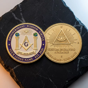 Moneda Conmemorativa Masónica Personalizada de Aleación de Zinc con Relieve 3D Grabado, Fabricada por Profesionales - Product Image 1