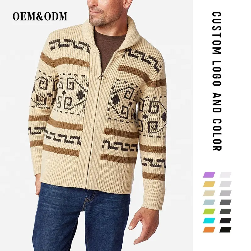 Mens Intarsia Cardigan knit turtleneck fair Isle Autumn Custom Pattern Jacquard Sweater for men