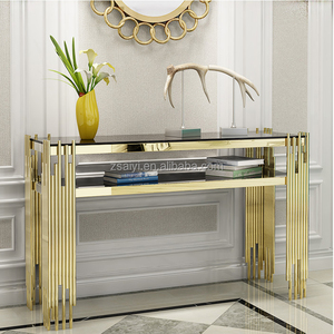 Table <span class=keywords><strong>console</strong></span> en <span class=keywords><strong>acier</strong></span> inoxydable <span class=keywords><strong>verre</strong></span> italien doré table <span class=keywords><strong>console</strong></span> d'entrée en <span class=keywords><strong>verre</strong></span> de luxe pour couloir avec miroir - Product Image 4