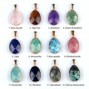 Pendentifs en pierres précieuses naturelles à facettes (améthyste, quartz rose, amazonite) plaqués or, prix d'usine, pour la fabrication de bijoux DIY - Product Image 4