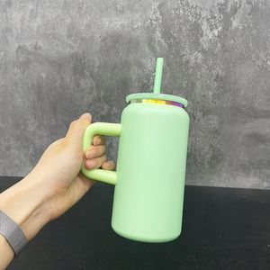 Powder Coated Elegant Shaped <b>Drinking</b> Glasses rainbow Underneath 16oz Vacuum Stainless Steel Can Mugs with pp <b>Plastic</b> Lids - Product Image 4