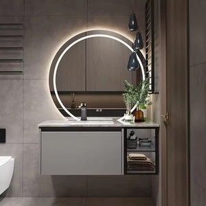 Gabinete de madera contrachapada de tocador para lavabo de losa de diseño moderno con lavabo de espejo para baños de hoteles y villas Nuevo lanzamiento - Product Image 2