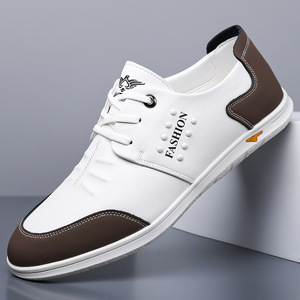Zapatos Casuales de Cuero para Hombre, Blancos y Negros, con Cordones, para Oficina, Carrera, Cuatro Estaciones, Diseño Moderno para Adultos - Product Image 1