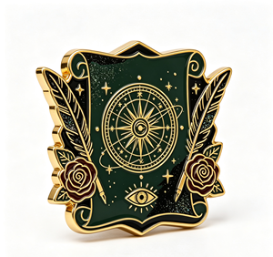 Pin de Metal Esmaltado Personalizado, Broche con Diseño de Pluma Verde Dorada, Rosa y Emblema del Zodiaco, para Regalo y Ropa - Product Image 2