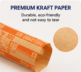 Kraft <b>Paper</b> Coin Wrappers <b>Orange</b> Green Blue Striped Design for Pennies Nickels Dimes Quarters 150 Pcs Food Grade Packaging - Product Image 5