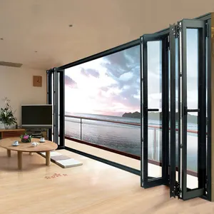Barato moderno interno sala de estar bi dobrar portas design casa villa pátio varanda alumínio vidro temperado porta deslizante dobrável