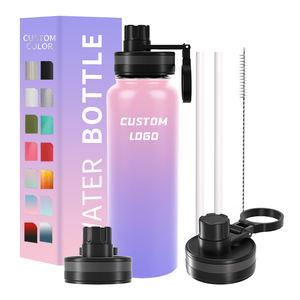 Bouteille d'eau isolée en acier inoxydable 32oz personnalisée avec paille Fiole à vide en métal avec bouchon à vis - Product Image 2