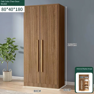 Moderner Nordischer Doppeltüriger Holzkleiderschrank, Platzsparender Schlafzimmerschrank mit Regalen für Apartments und Hotels - Product Image 3