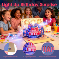Carte d'anniversaire 3D pop-up musicale avec bougie soufflante et lumière LED pour solution de marquage de luxe Geburtstage