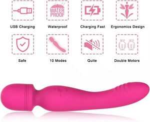 Vibrateur double face 2 en 1 pour femmes, jouet sexuel en silicone souple, 10 vitesses, vibration puissante, étanche IPX7, rechargeable par USB - Product Image 2