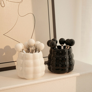 Nouvel ensemble <span class=keywords><strong>de</strong></span> fourchettes <span class=keywords><strong>à</strong></span> fruits en céramique effet perle, design moderne, finition polie, haute valeur esthétique, pour la maison - Product Image 1