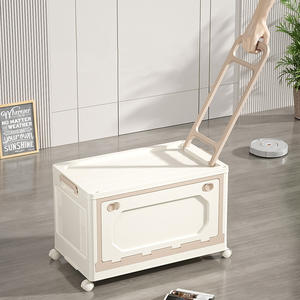 Foldable Collapsible Rectangle Shopping Cart Tote Basket Teachers Utility Rolling Crate with Wooden Cover PP Wheels Eco-Friendly - Product Image 3