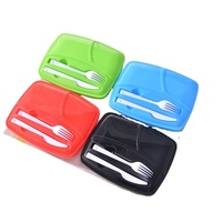 Boîte à nourriture en plastique réutilisable Boîte à bento en plastique avec ceinture et couverts