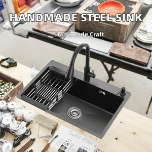 Fregadero de Cocina Rectangular de Acero Inoxidable Negro de un Solo Tazón, para Instalar Bajo Encimera, con Escurridor Integrado - Product Image 2