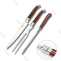 Set pisau dapur Laguiole profesional Jepang, pisau ukir 3 buah gagang kayu mawar profesional baja tahan karat 8 inci