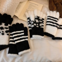 Mitaines tactiles rayées noir et blanc style dessin animé pour femme, imprimé léopard, chaudes, épaisses, tricotées, de luxe, pour l'hiver