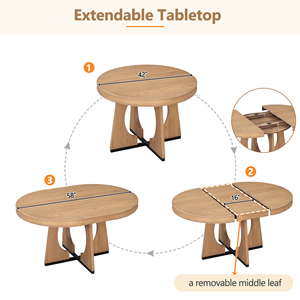 Mesa de Comedor Redonda Moderna para 4 Personas con Juego de Sillas, Mesa de Comedor Extensible con Centro Extraíble de 16 Pulgadas, Madera Ecológica - Product Image 3