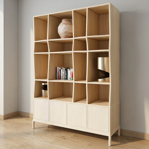 Étagère à livres en bois moderne avec portes, étagère modulaire autoportante pour salon, bureau à domicile, design scandinave - Product Image 2