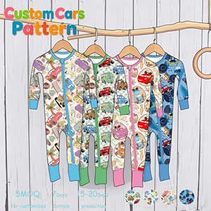 ชุดนอนเด็กทารกผ้าไผ่ลายรถยนต์แบบสั่งทำขายส่ง Cozy Wholesale สำหรับเด็กผู้ชายและเด็กผู้หญิง แบบไม่มีเท้า ติดซิป ชุดนอนและชุดเล่น - Product Image 1