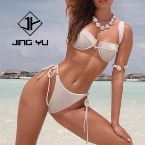Manufacturer High Quality U Shape Underwire Swimwear Silver Glitter <b>Bathing</b> Suit Custom Nylon Bikini <b>Set</b> - Product Image 2