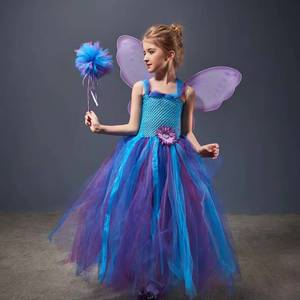Costume d'Halloween pour enfants MS Performance, costume de fée en tulle bleu avec ailes, robe de princesse pour filles pour les fêtes et les cosplay - Product Image 3
