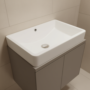 Lavabo rectangulaire en céramique pour salle de bain, cuve profonde avec trop-plein, design moderne, installation encastrée, 30-35 pouces - Product Image 2