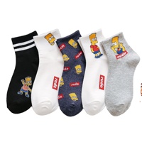 Chaussettes en coton pour femmes, 3 ensembles, dessin animé, Simpsons, Elmo, chiot, gyr, taille de la cheville, 5 pièces