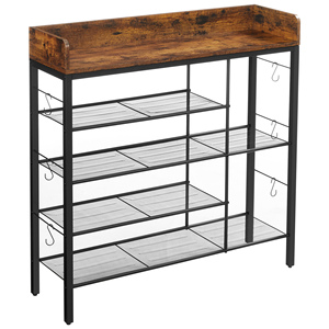 VASAGLE wholesale 5-tier Industrial living room shoe storage Shelf With Seat Wooden steel shoe racks