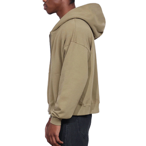 Alta calidad 400 Gsm Heavy Weight Hoodie con cremallera Hombres Cropped Zip up Hoodies Pullover Street Style Zip Hoodie - Product Image 3