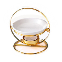 Support en céramique doré en forme d'anneau pour bougie chauffe-plat, chauffe-cire, diffuseur d'arômes de bois de santal et d'huiles essentielles, pour l'été