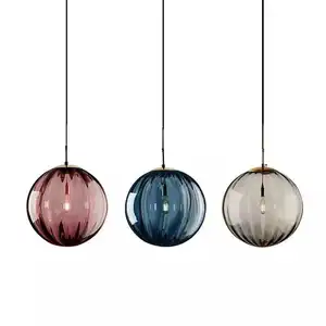 Стеклянный круглый подвесной светильник, цветной стеклянный абажур, подходящий для кафе, 3 цвета, многоцветный с промышленностью