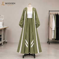 Ensemble décontracté vert olive avec manteau long à empiècements contrastants et pantalon large – Tenue coordonnée élégante – Personnalisation OEM/ODM