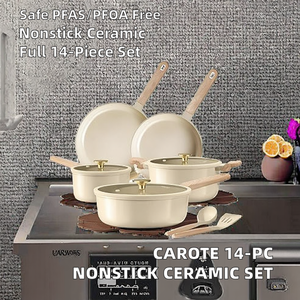 Set di Pentole in Metallo <span class=keywords><strong>CAROTE</strong></span> 14 Pezzi, Rivestimento in Ceramica Non Tossico Senza PFAS/PFOA, Costruzione in Alluminio, Coperchi in Vetro, Manici in Bachelite - Product Image 5