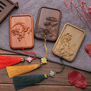 Miroir de maquillage portable Weijun en bois de santal vert, carré, en bois de rose lourd et précieux FJZ - Product Image 1