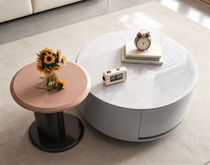 Modern <b>Round</b> <b>Coffee</b> <b>Table</b> Set Faux Marble Top Metal Frame Storage Living Room Furniture Minimalist Design - Product Image 5