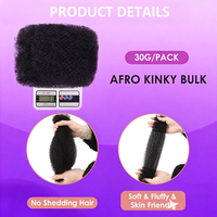 Harga Terbaik 100% Rambut Manusia Mentah Tanpa Proses 100g Afro Kinky Bulk Ekstensi Rambut Virgin 16 Inci Afro Kinky Bulk Ekstensi Rambut