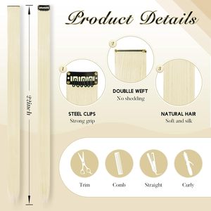 Extensions de cheveux colorées à clipser, 10 pièces, beige <span class=keywords><strong>blond</strong></span>, mèches droites synthétiques pour femmes, 22 pouces - Product Image 3