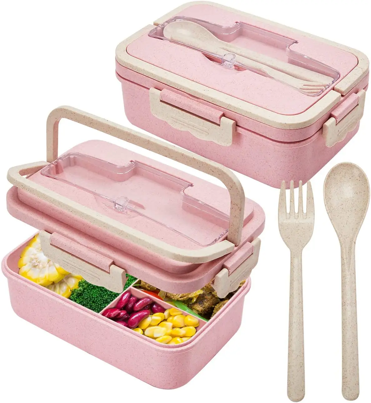 Biologisch Afbreekbare Tarwestro Lunchbox Voor Volwassenen Voedselcontainer Bento Boxes Met Bestek