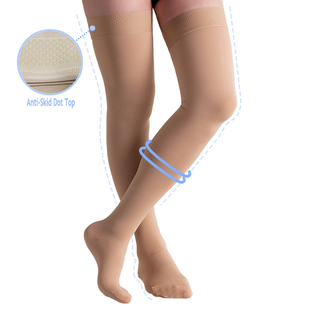 20-30mmHg Thigh High Graduated Compression Stockings Comfortable Unisex Hosiery with Silicone Dot Band Anti-Embolism Stocking