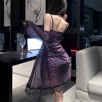 Ensemble de robe de nuit sexy en maille transparente à imprimé léopard pour femmes, robe de nuit en dentelle, lingerie babydoll pour lune de miel et style chambre à coucher