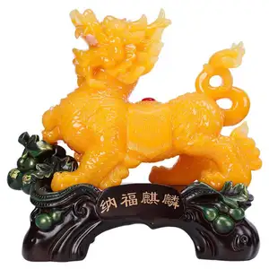 Jade amarillo color fengshui Qilin estatua venta caliente