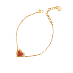Fashion Chain <b>Bracelet</b> Gold Plated 316L Stainless Steel Heart Pendant <b>Red</b> Enamel Crystal Accents Women's Jewelry - Product Image 2