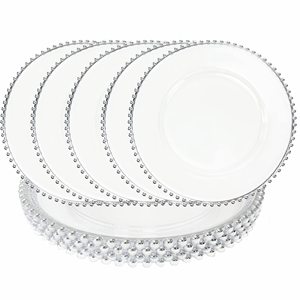 Wholesale Professional Modern High Quality Acrylic Gold Sier Beaded Clear <b>Charger</b> Plates 13" Bulk Wedding Set - Product Image 3