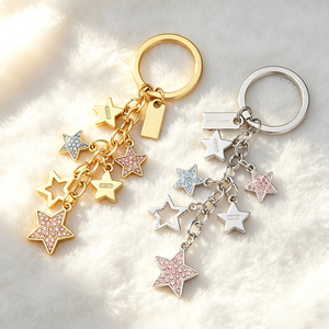 Aesthetic Gradient Rhinestone Star Tassel Keychain Gold Silver Metal <b>Key</b> Ring Cute Bag Hanging Pendant Decorative Gift For Women - Product Image 2